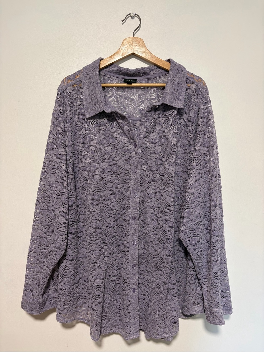 Torrid Lizzie Lavender Dusk Purple Chenille Lace Button Up Shirt Plus Size 5X